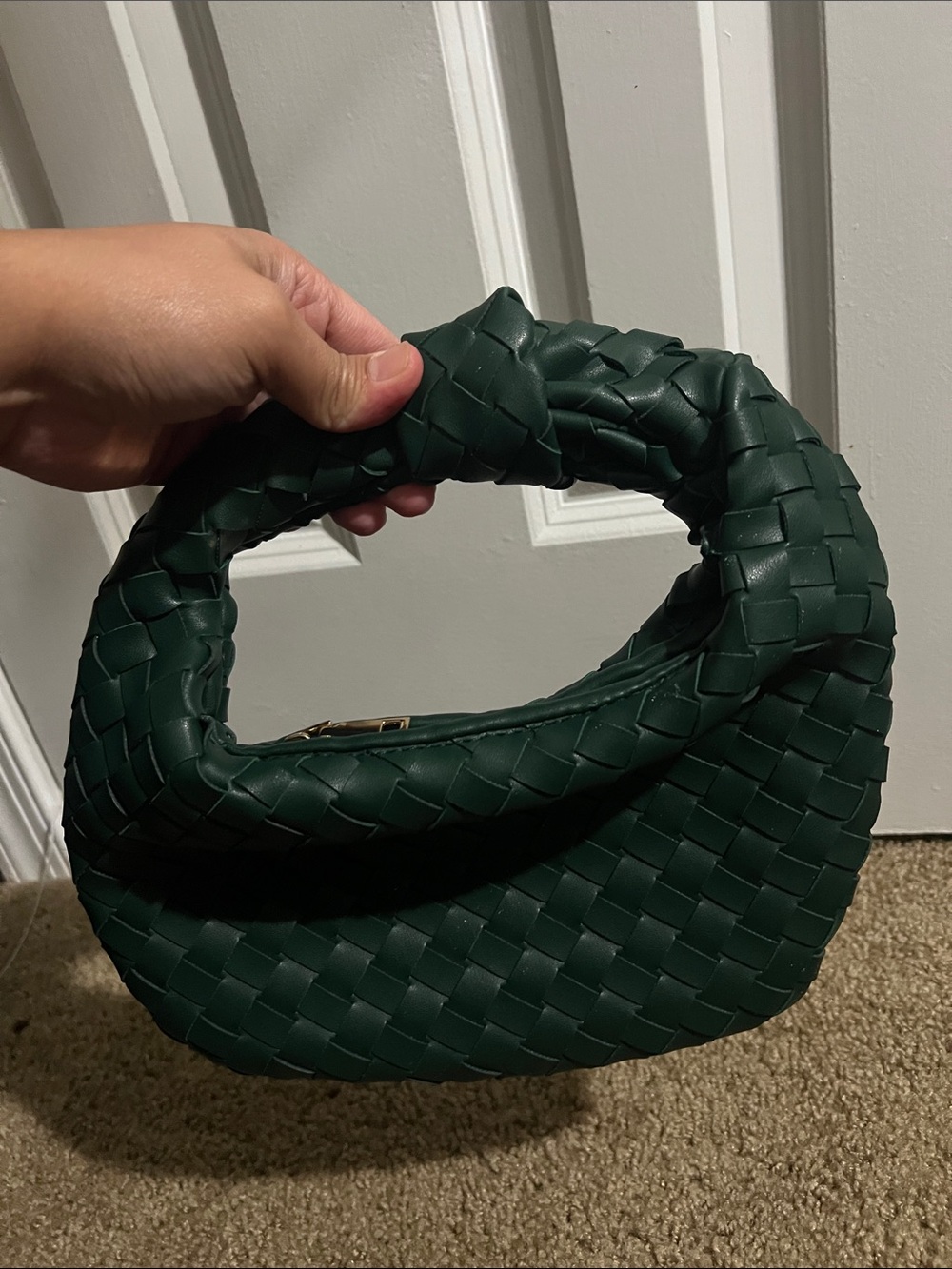 Woven Mini Hobo Bag in Dark Green